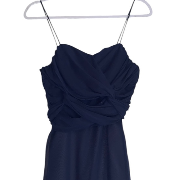 Jim Hjelm Navy Chiffon Maxi Dress Spaghetti Straps Size 8 Twisted Bodice - Picture 3 of 10